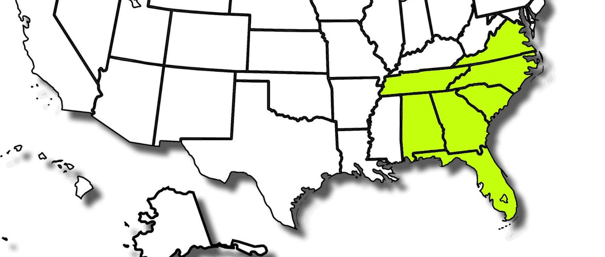 US map: HJ Construx works across Florida, Georgia, Alabama, Tennessee, the Carolinas and Virginia
